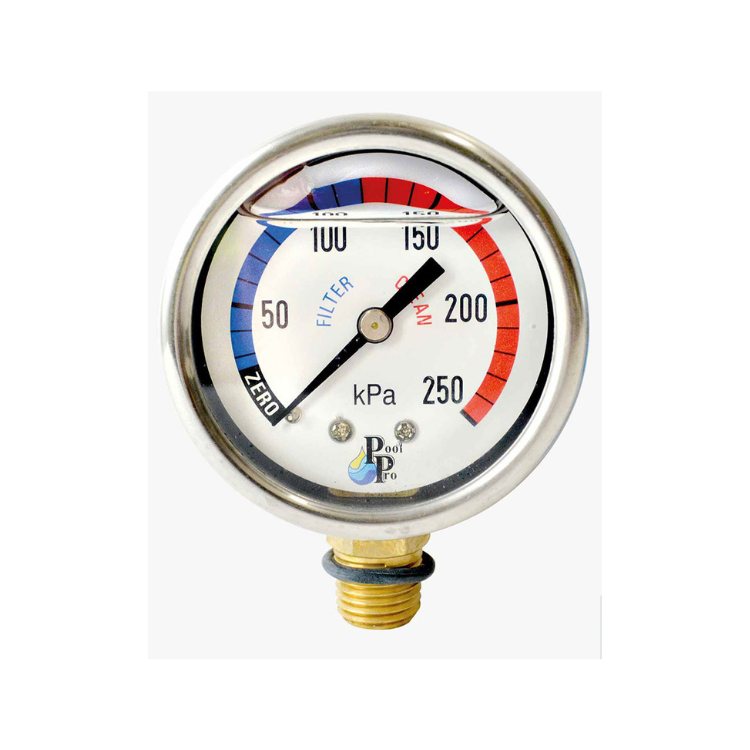 Stainless Steel Liquid Filled Pool Filter Pressure Gauge - Lower Mount