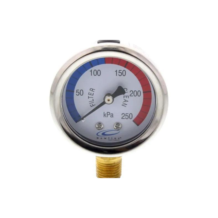 Stainless Steel Liquid Filled Pool Filter Pressure Gauge - Lower Mount